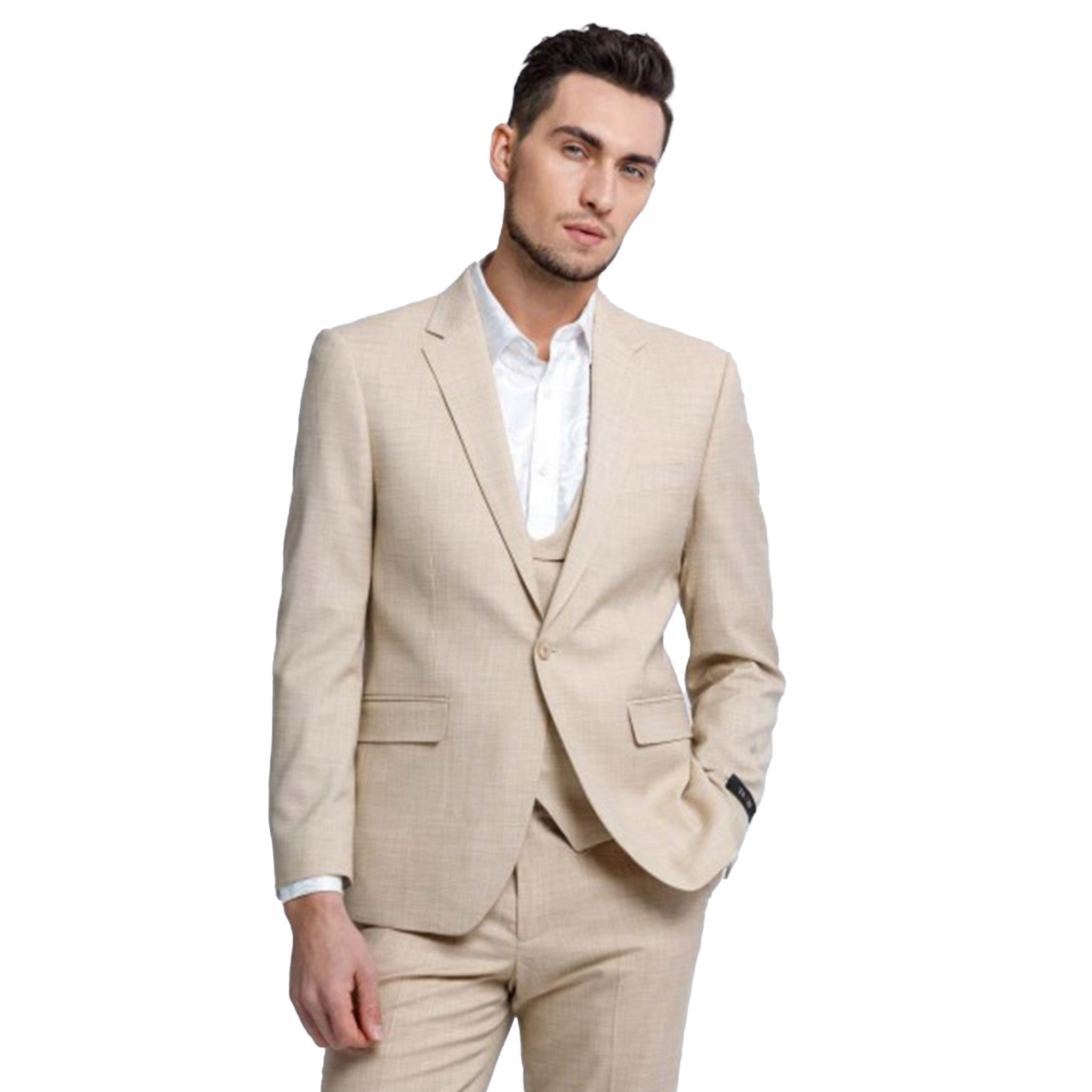Elevate Your Style: Sean Alexander Skinny Fit Tan 3-Piece Suit | Men's Fashion - DNK Mobile Long / 48 Elevate Your Style: Sean Alexander Skinny Fit Tan 3-Piece Suit | Men's Fashion - DNK Mobile Long / 48
