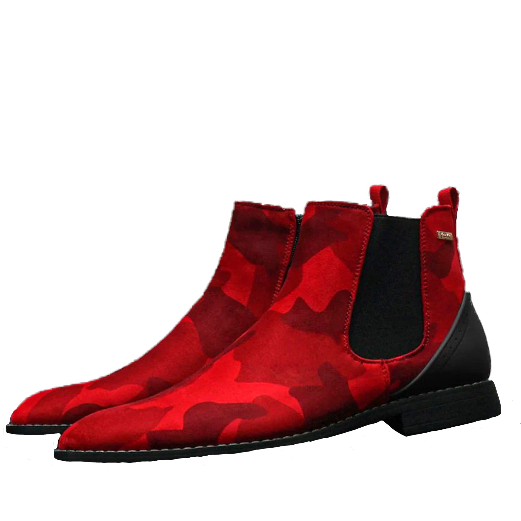 MEN CASUAL CHELSEA SLIP ON BOOT The Beatle Camouflage Red Camo Microfiber Chelsea Boot | D&K SUIT DISCOUNTERS main image 4