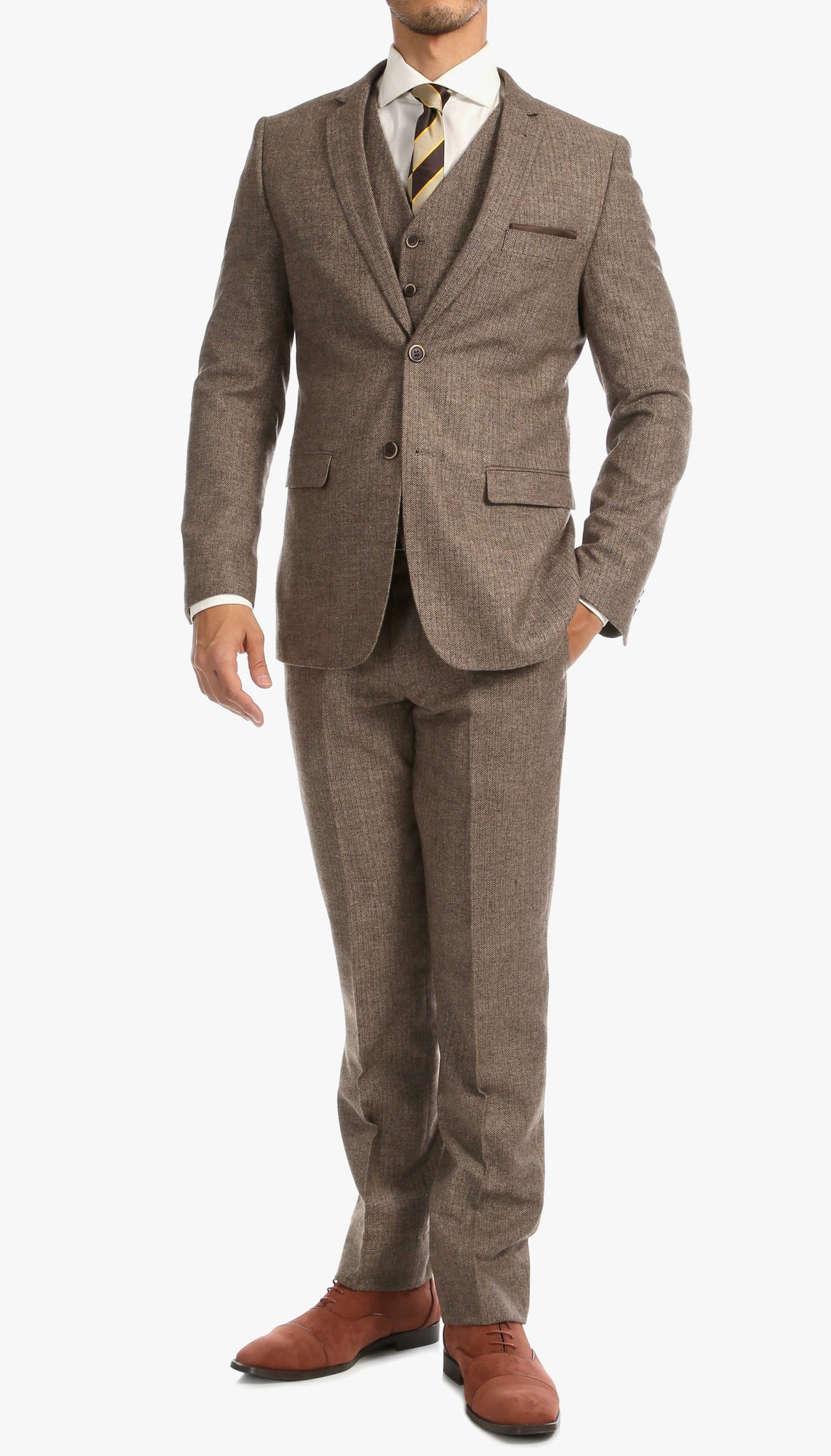 York Brown 3 Piece Tweed Suit