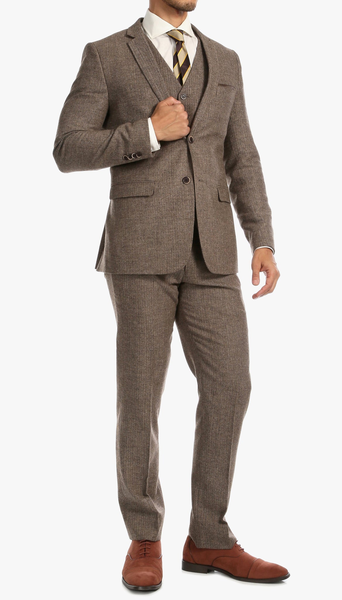 York Brown 3 Piece Tweed Suit