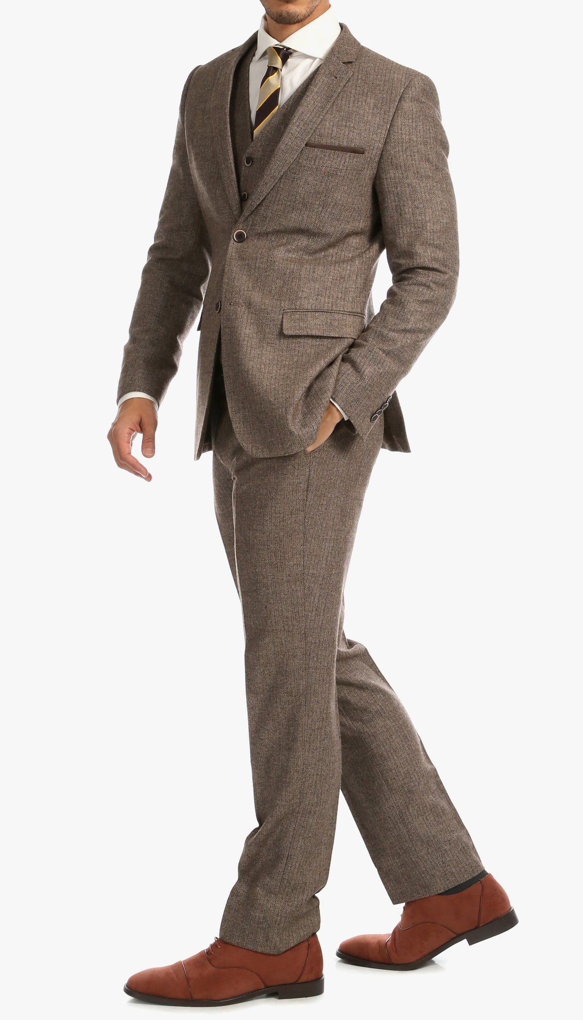 York Brown 3 Piece Tweed Suit