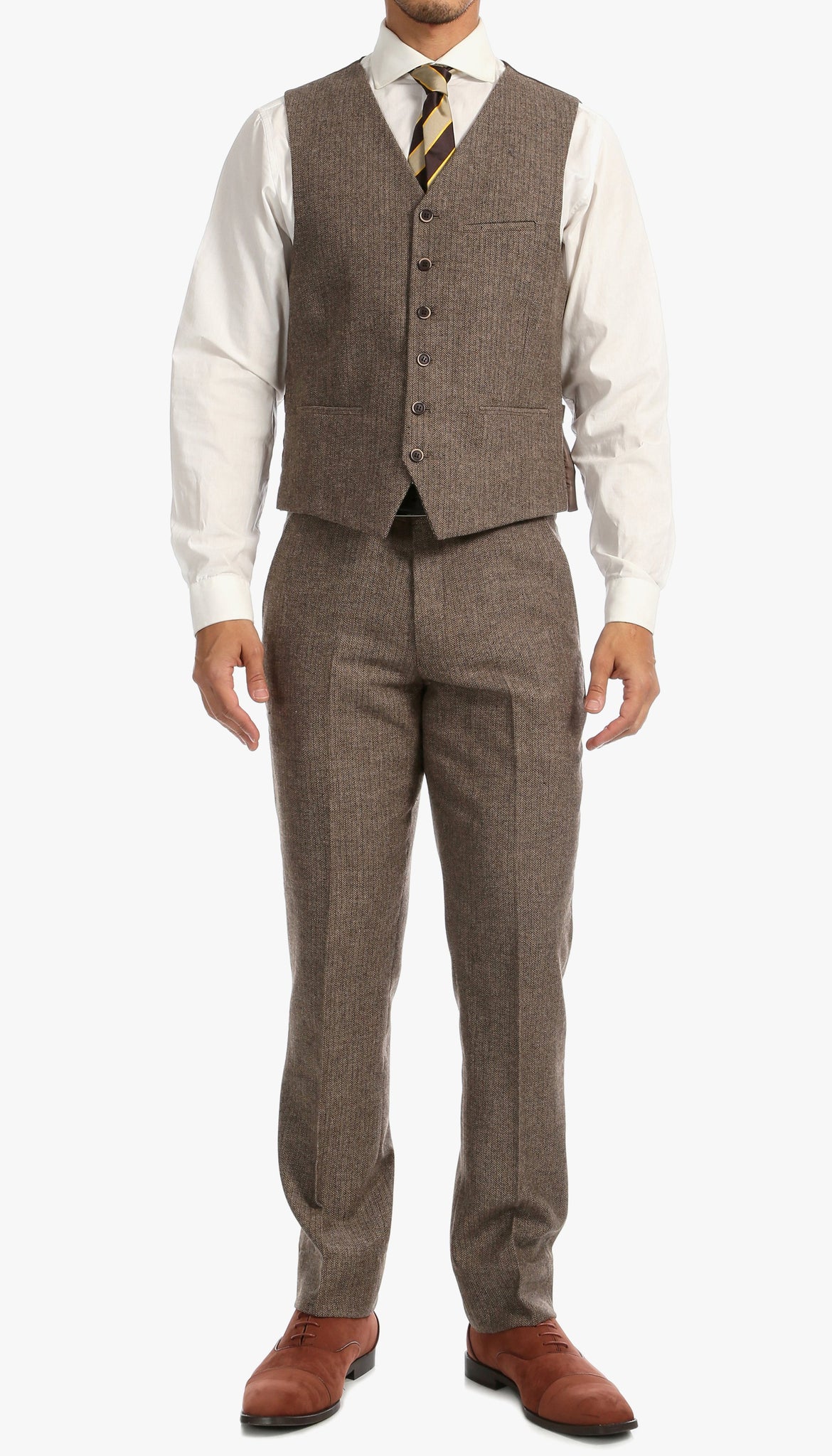 York Brown 3 Piece Tweed Suit