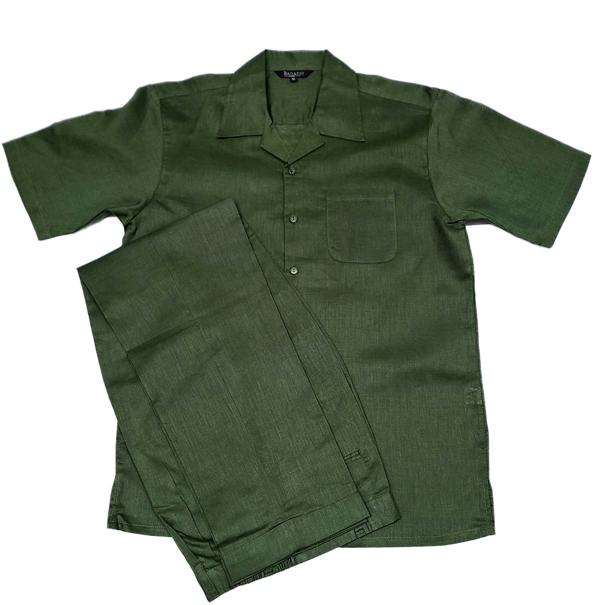Men's Hunter Green Linen Leisure Suit