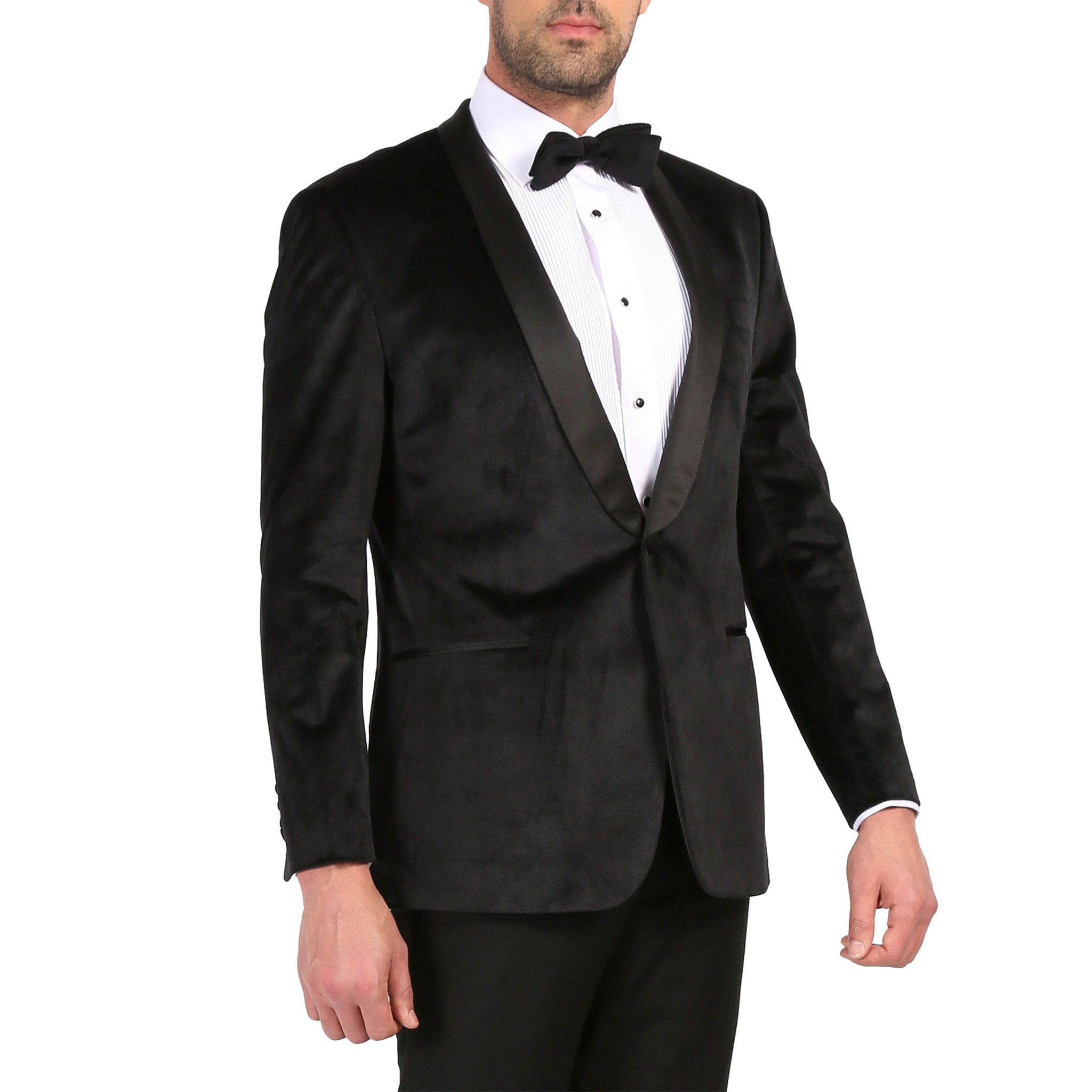 Black Slim Fit Velvet Tuxedo Blazer