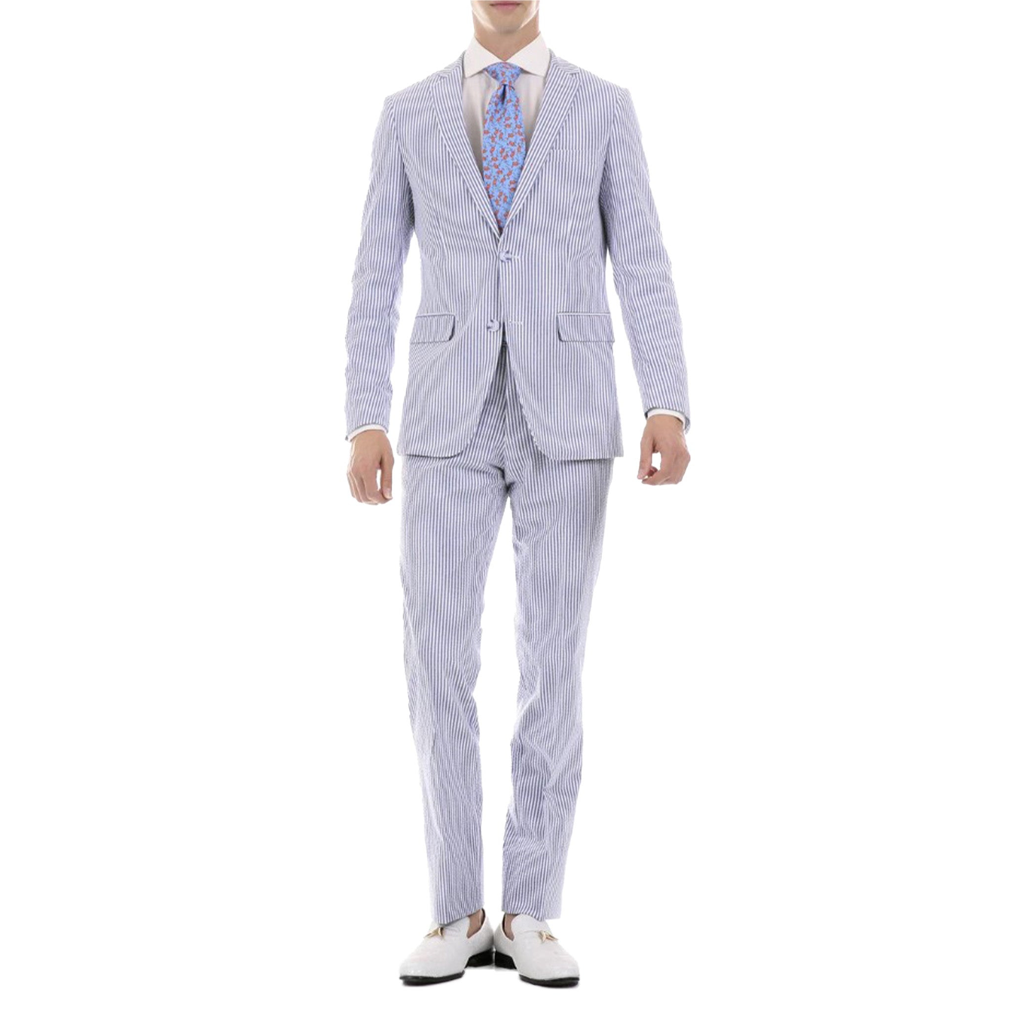 Slim Fit Blue Seersucker Suit