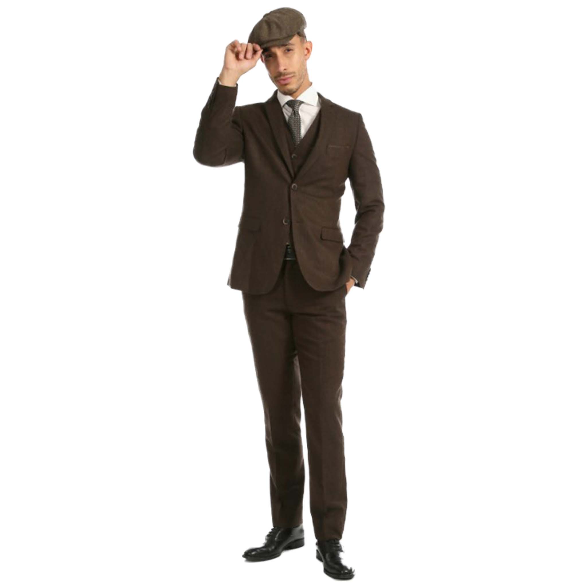 Cognac Slim Fit Tweed 3pc Suit