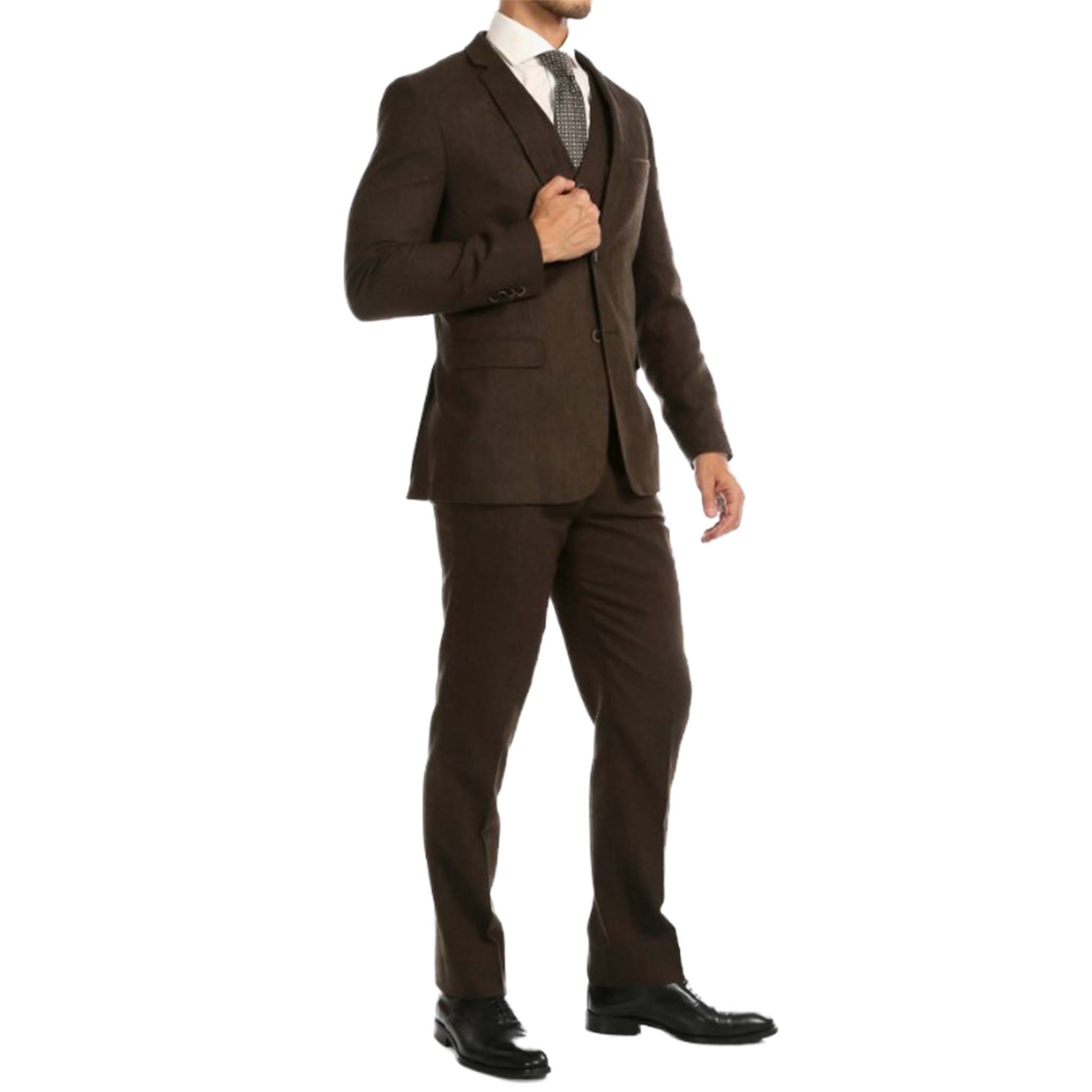 Cognac Slim Fit Tweed 3pc Suit