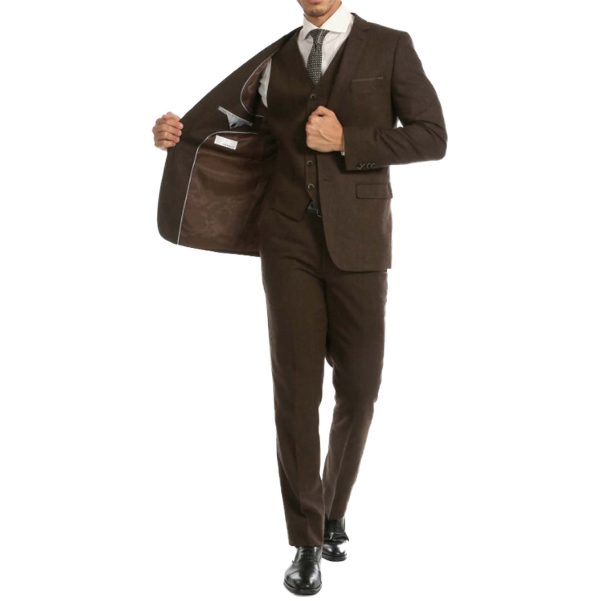 Cognac Slim Fit Tweed 3pc Suit