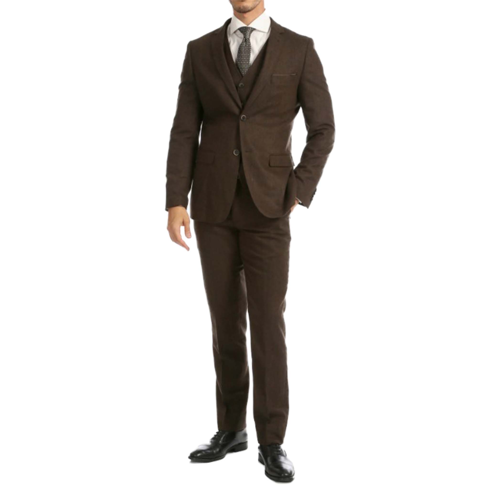 Cognac Slim Fit Tweed 3pc Suit