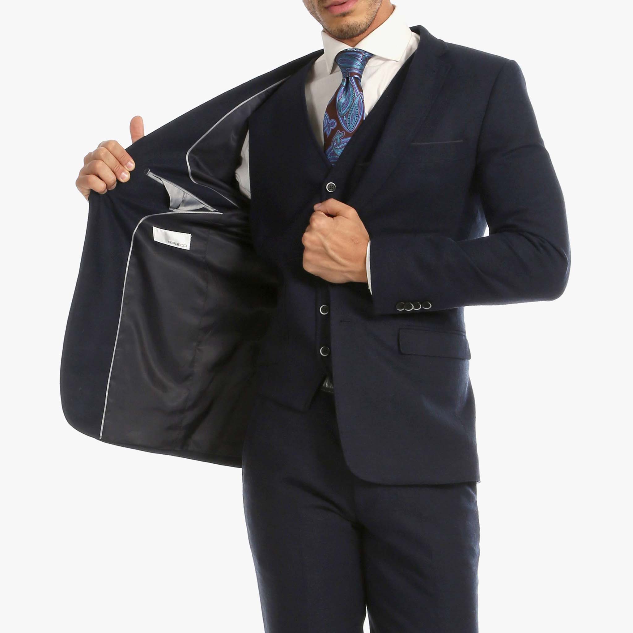 Bradford Navy Slim Fit Tweed 3pc Suit