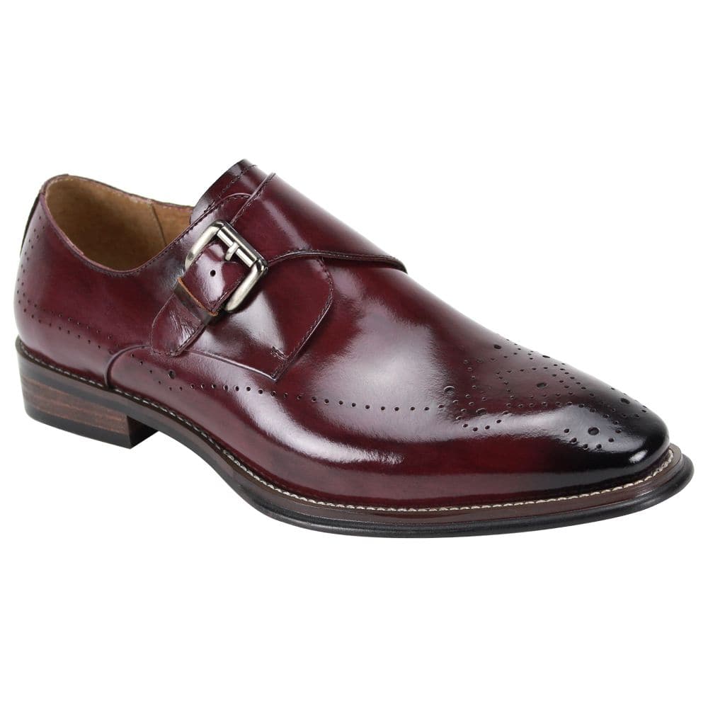 Gio Burgundy Leather Monk Strap Shoes for Men