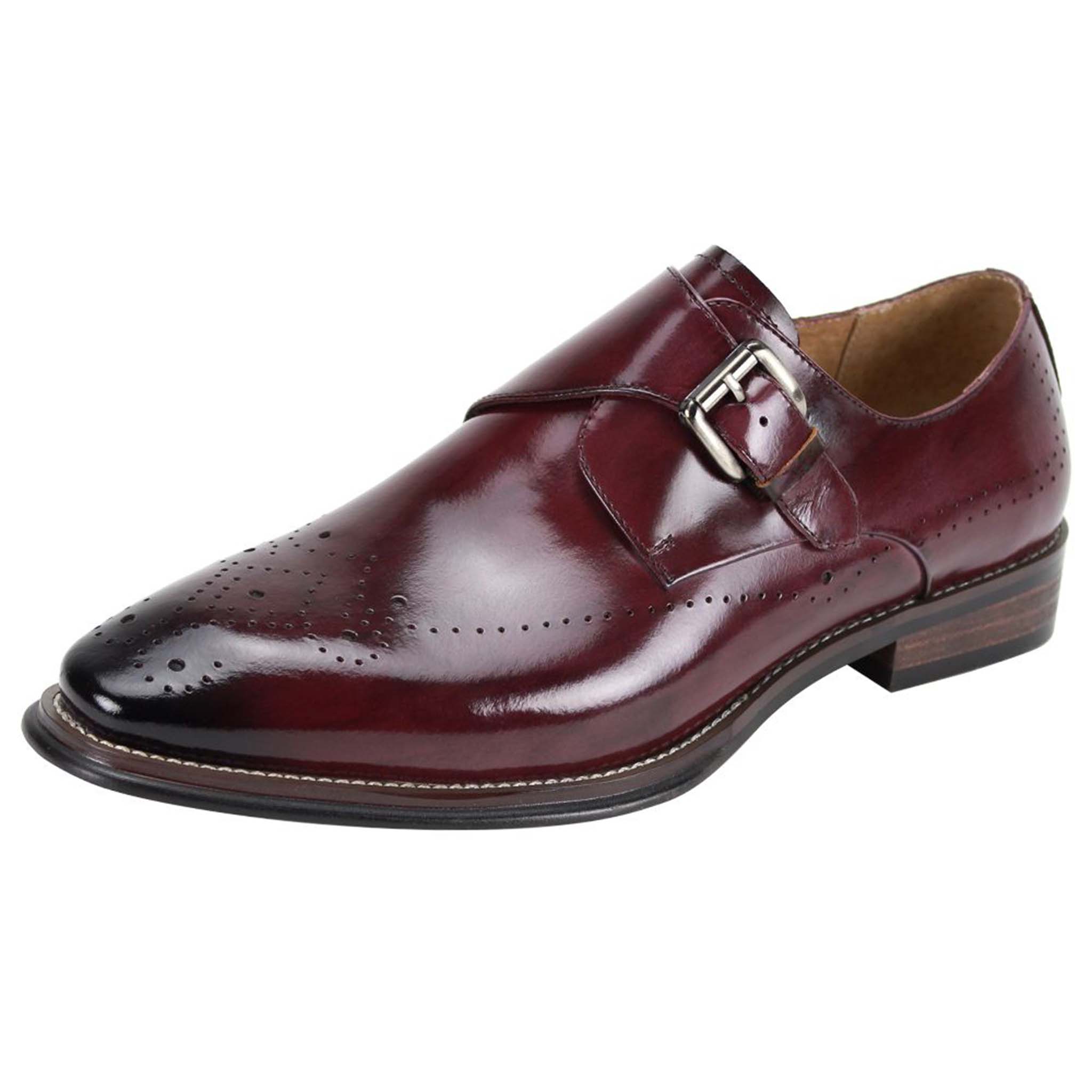 Gio Burgundy Leather Monk Strap Shoes | D&K SUIT DISCOUNTERS