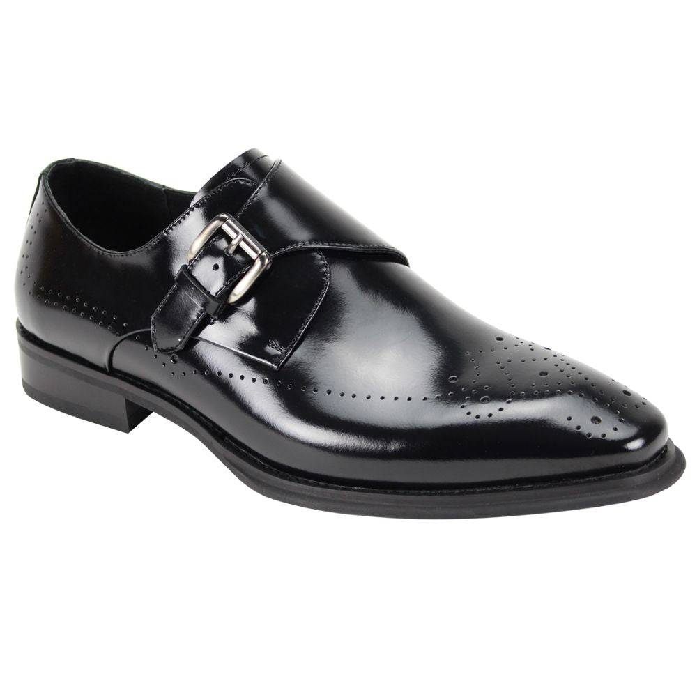 Giovani Black Leather Monk Strap Shoe