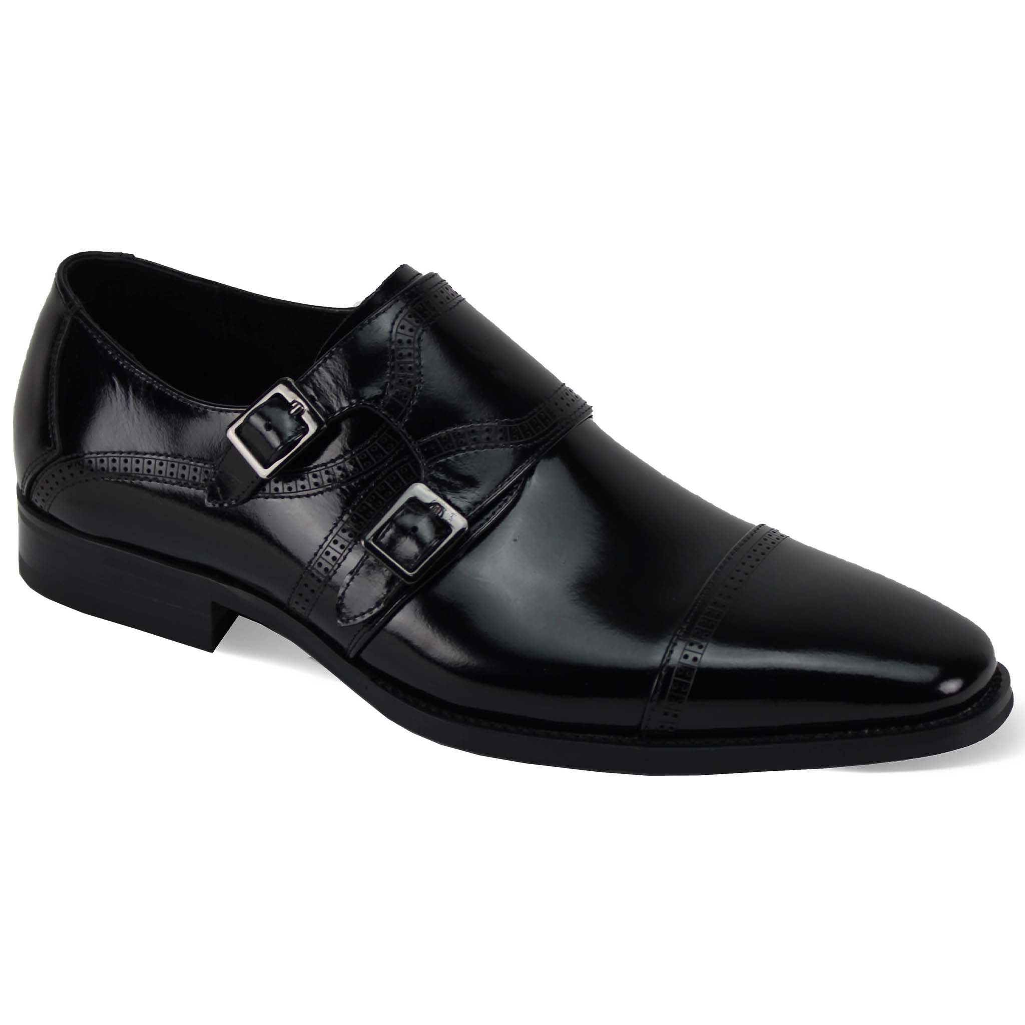 Giovani Black Leather Monk Strap Shoe