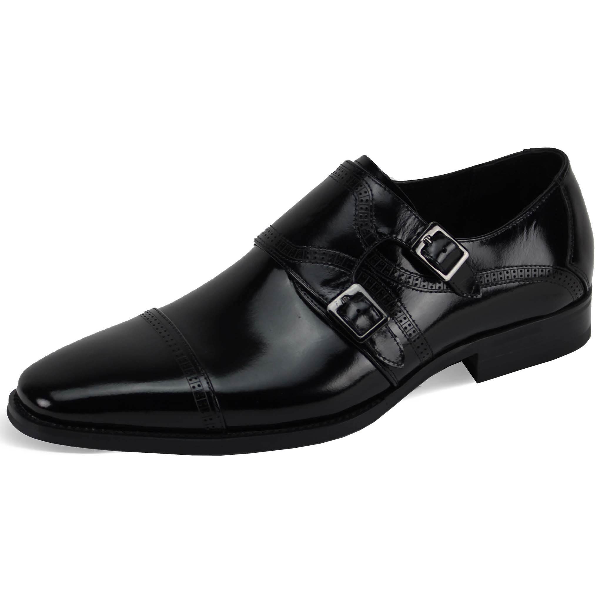 Giovani Black Leather Monk Strap Shoes