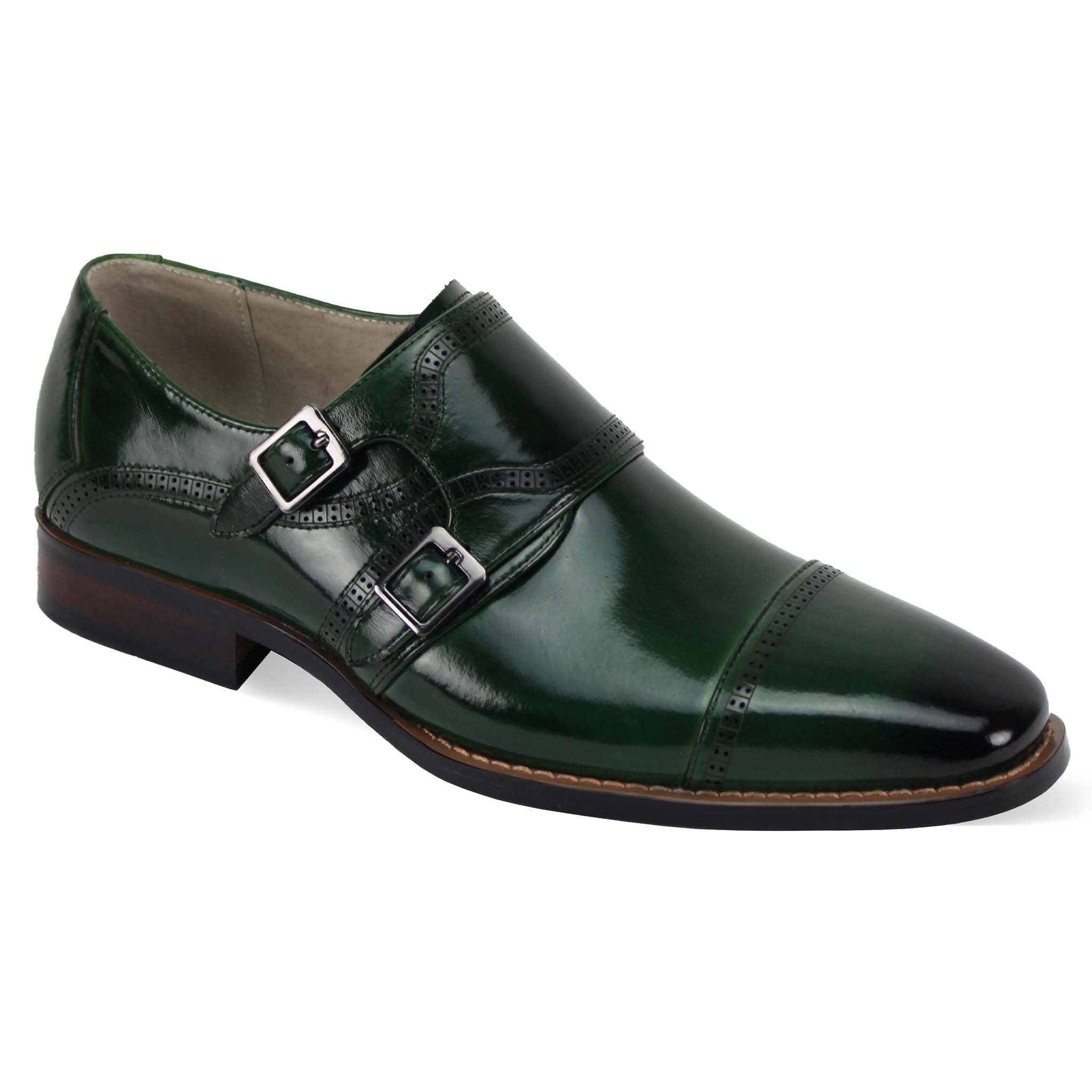Giovani Green Leather Monk Strap Shoe