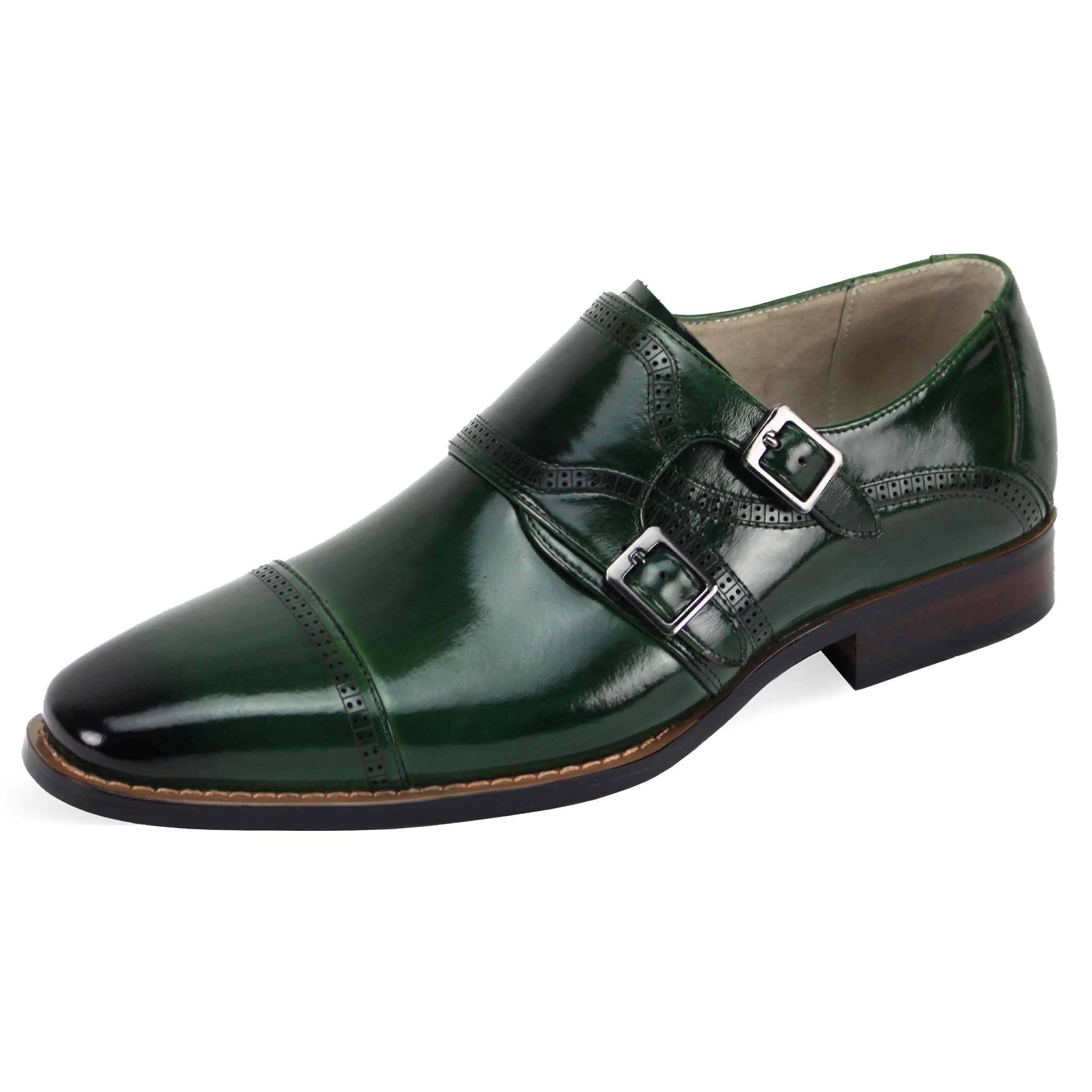 Giovani Green Leather Monk Strap Shoe