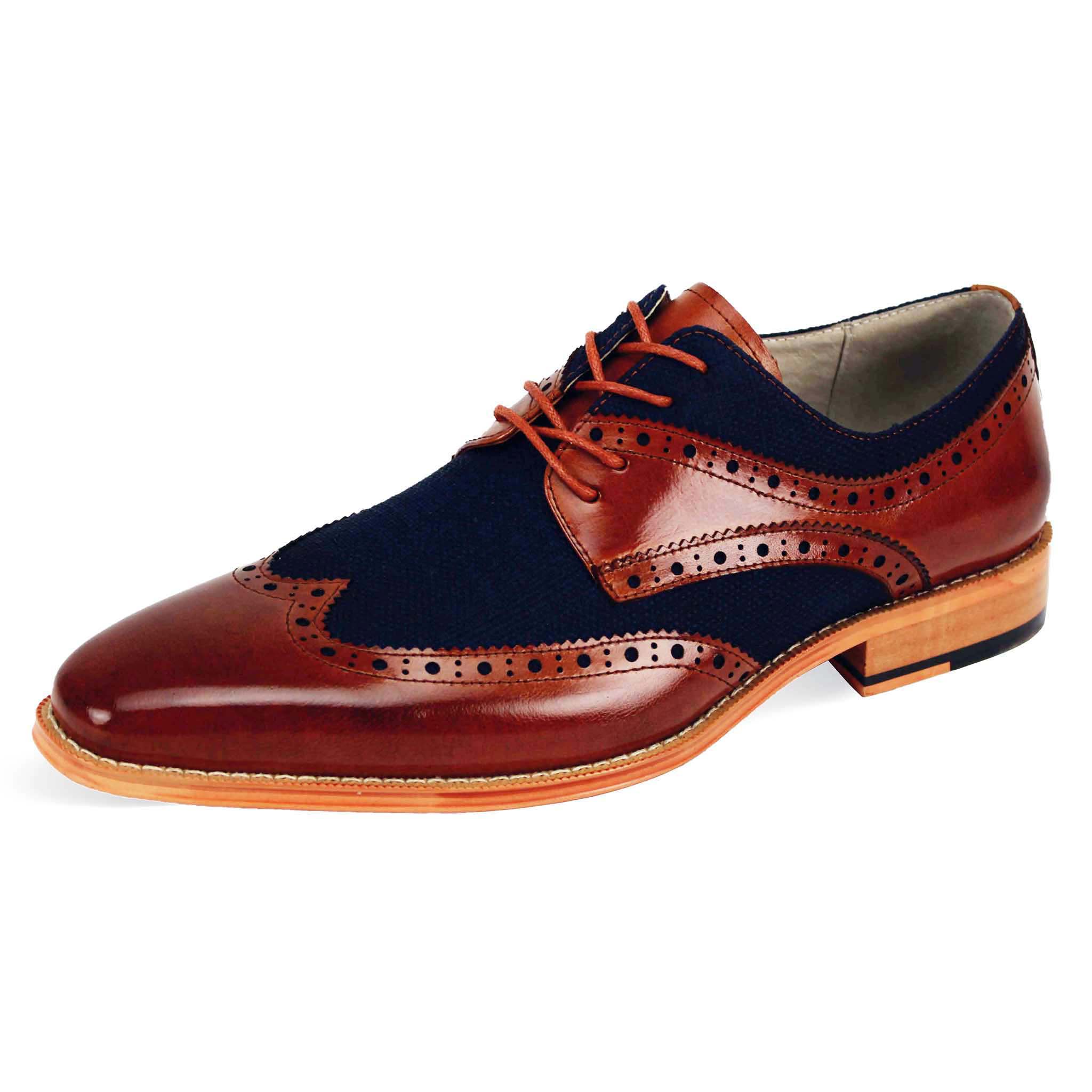 Giovanni Cognac Linen Wingtip Shoe