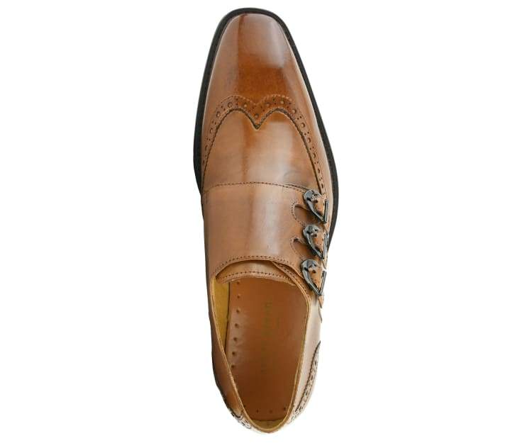 Cognac Triple Monk Strap Dress Shoes