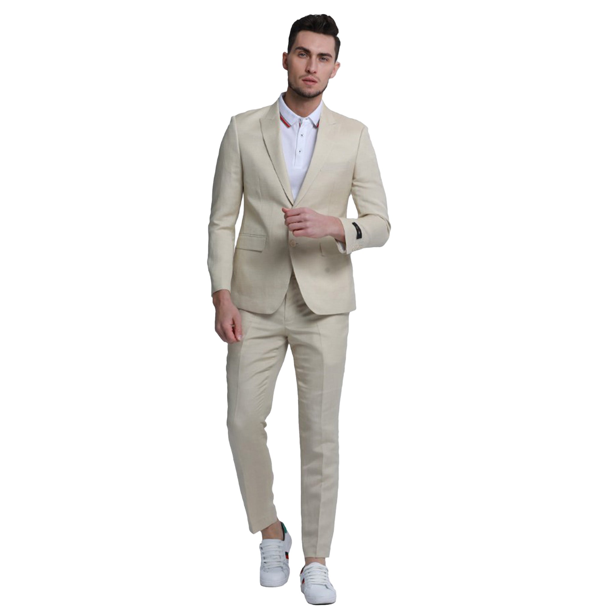 Skinny Fit Tan Linen Suit