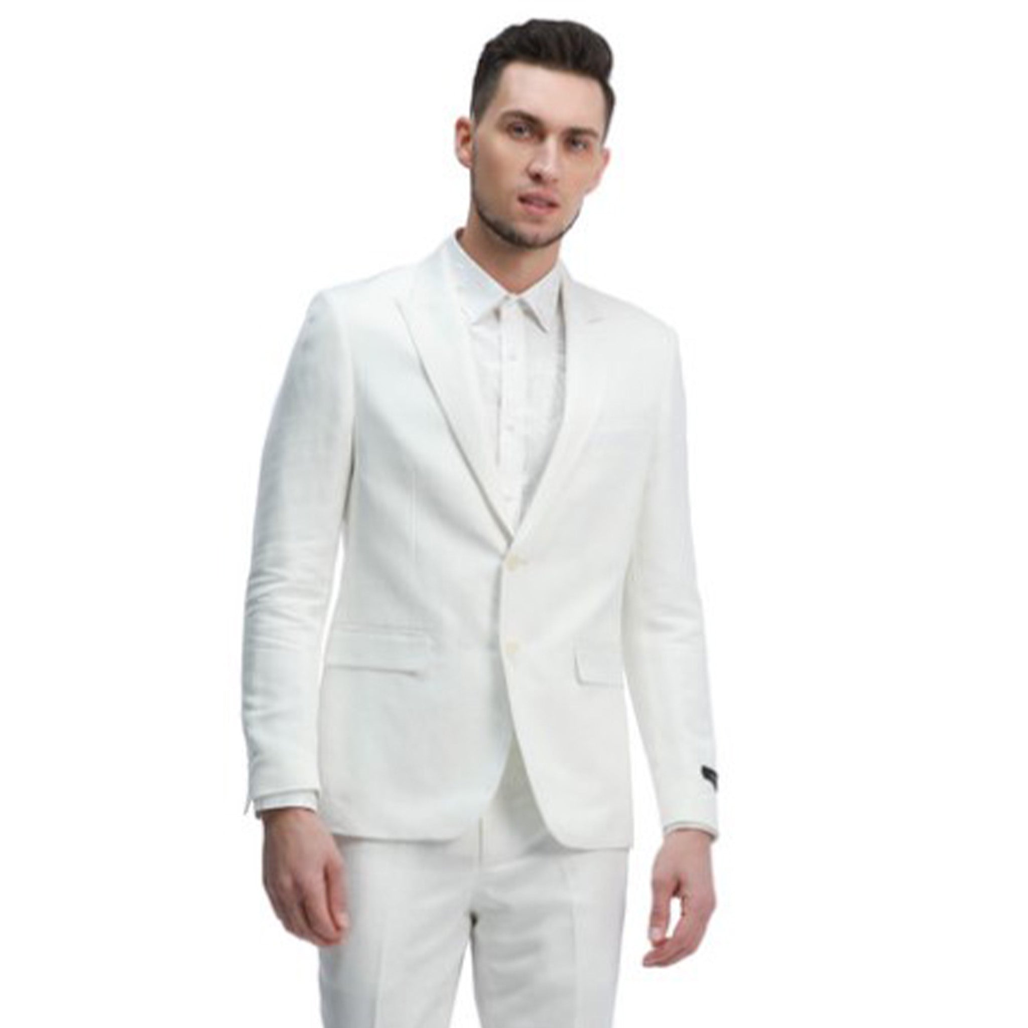 Skinny Fit White Linen Suit