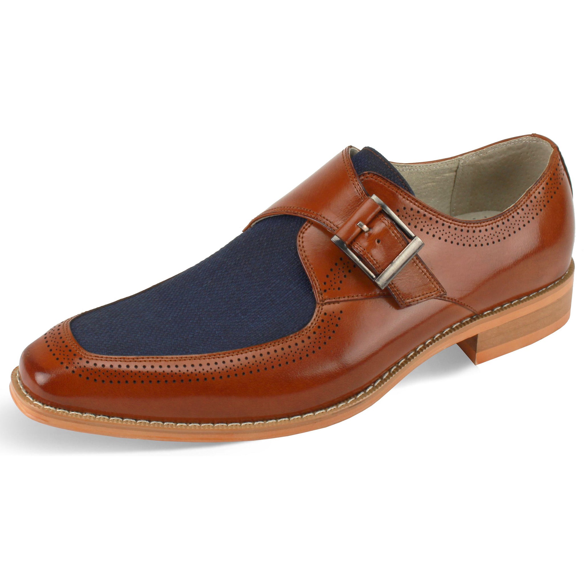 Giovanni Cognac Linen Monkstrap Shoe