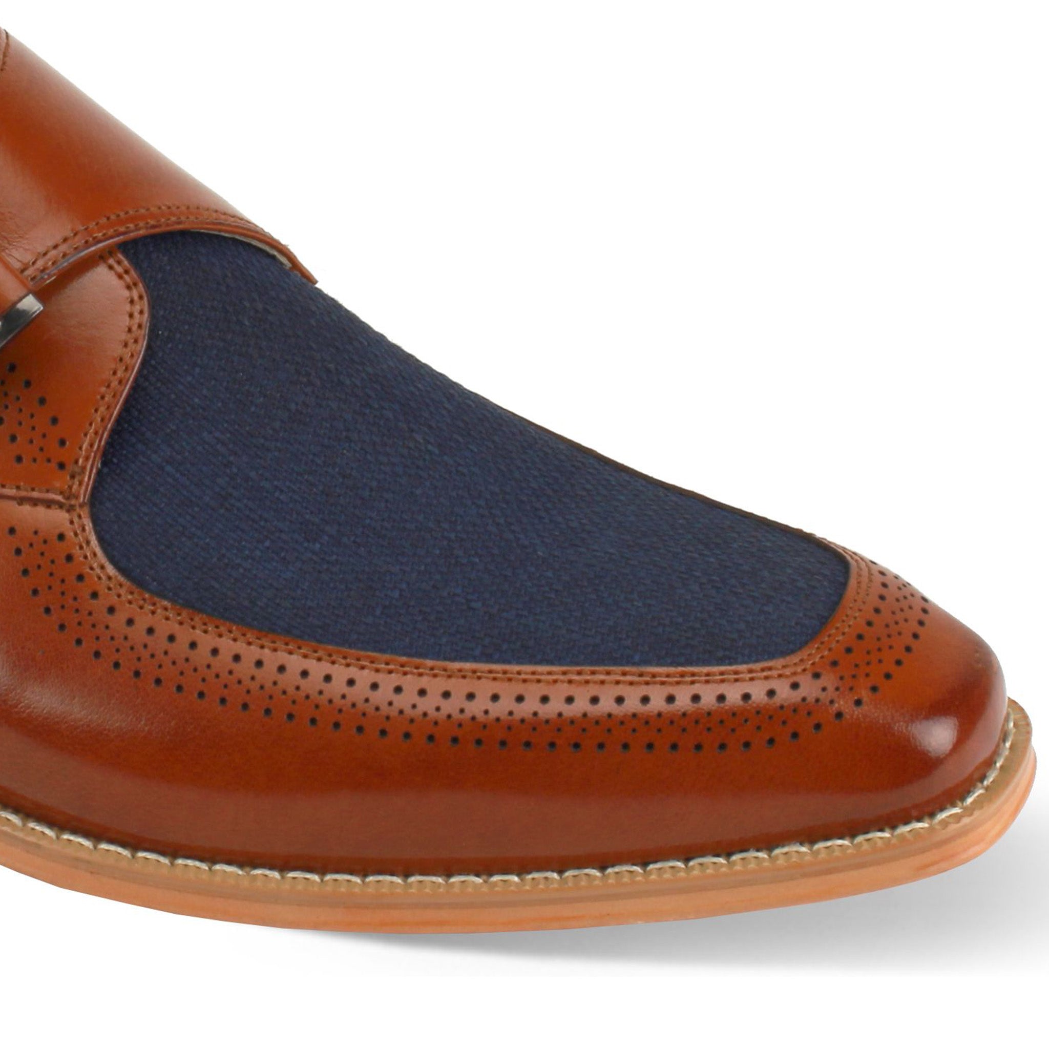 Giovanni Cognac Linen Monkstrap Shoe