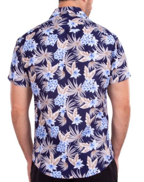Premium Quality Blue Hawaiian Print Button Down Shirt