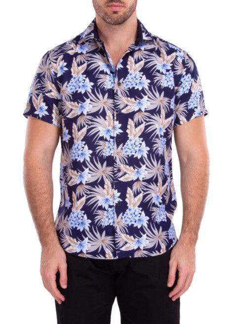 Blue Hawaiian Print Button Down Shirt from DNK Mobile
