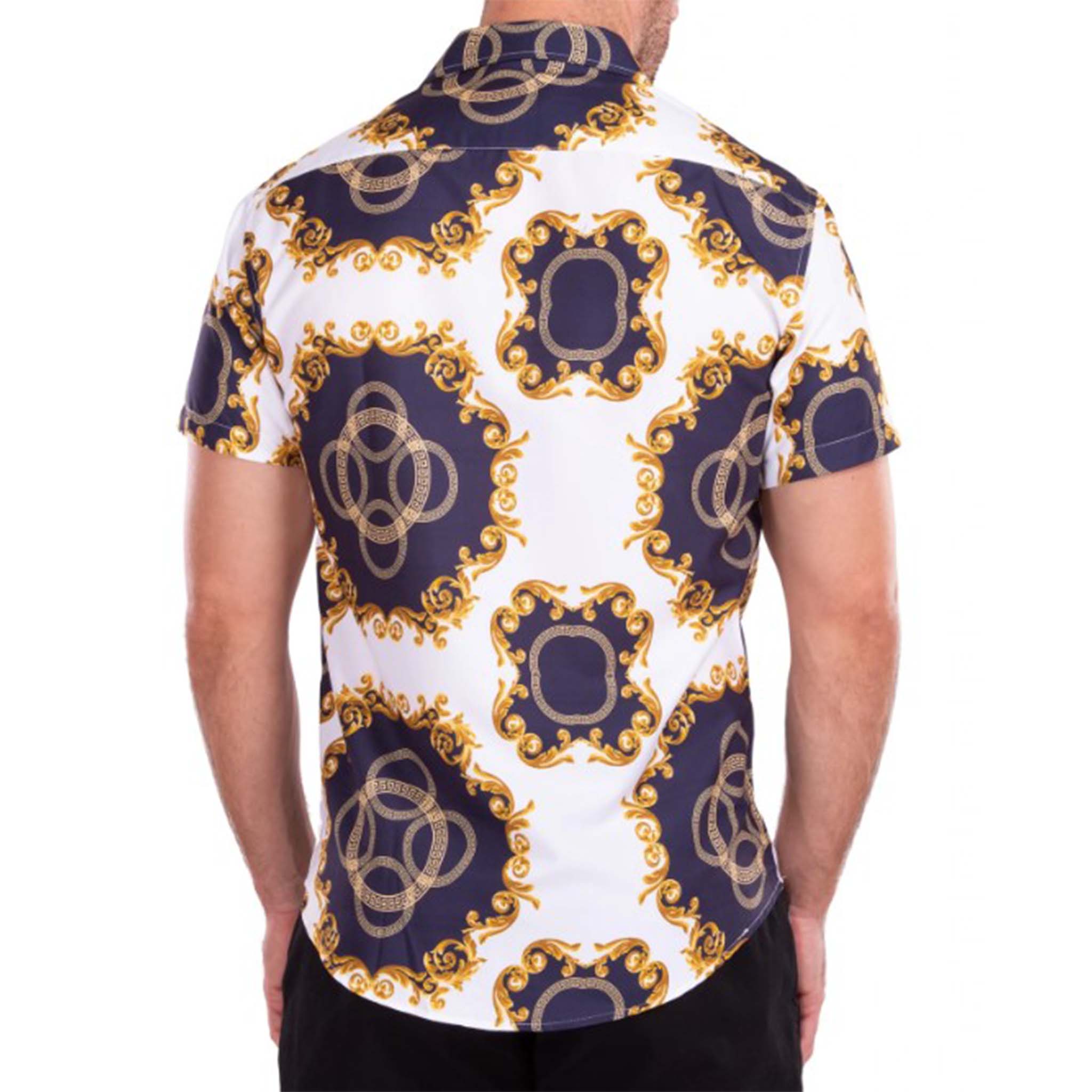 White Fashion Print Button Down