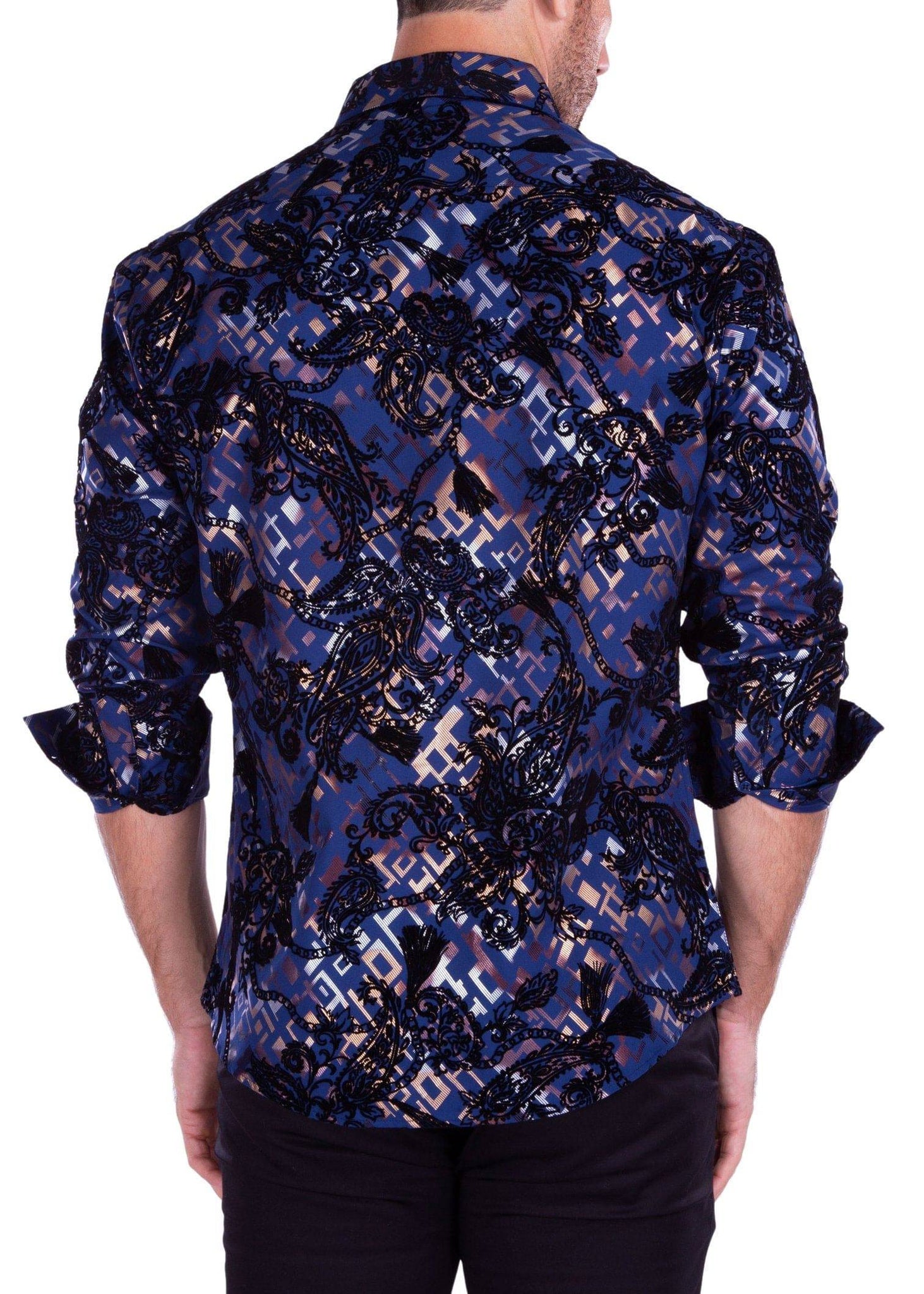 Blue Men's Foil Print Fashion Shirt