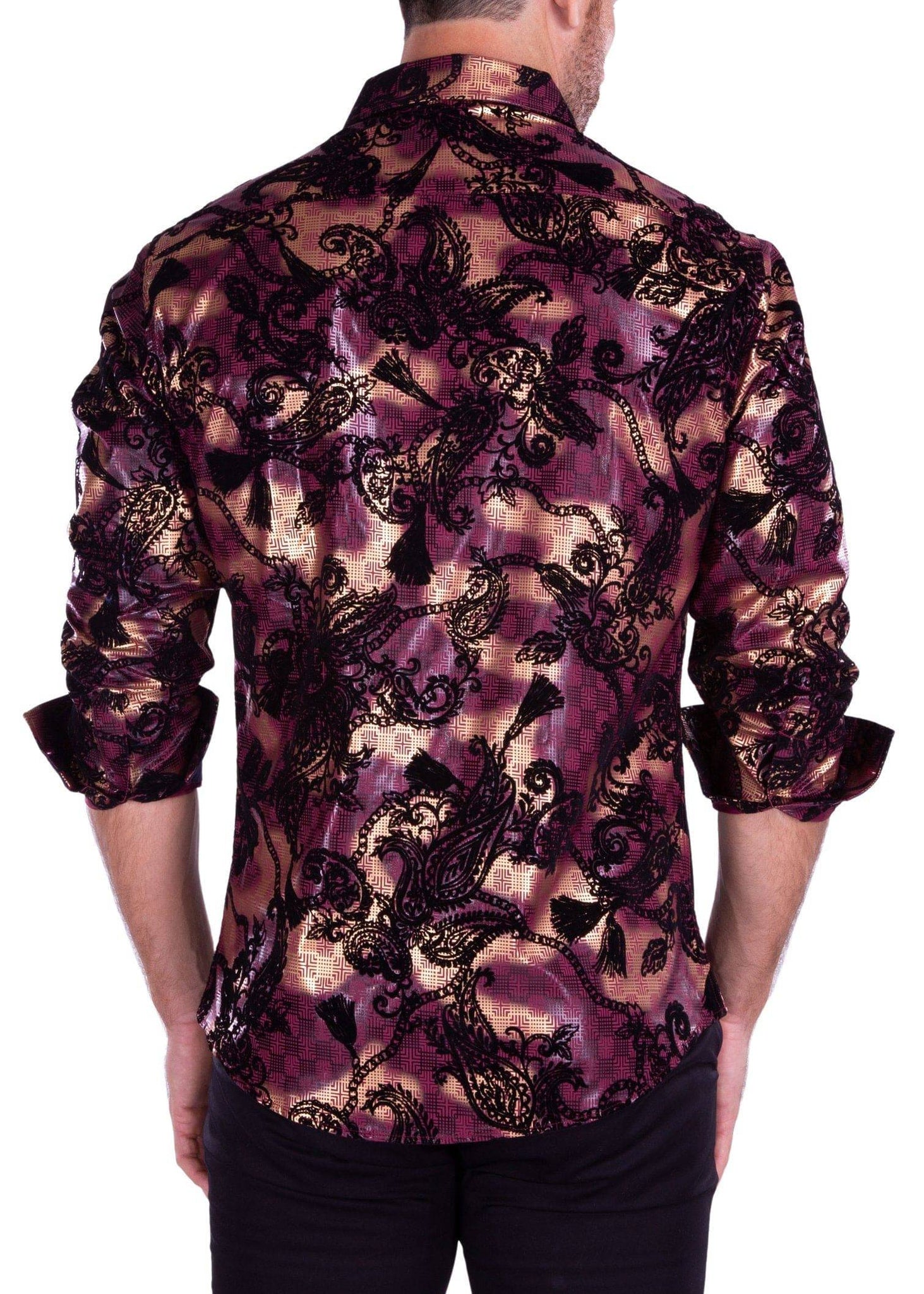 Burgundy Foil Print Fashion Shirt