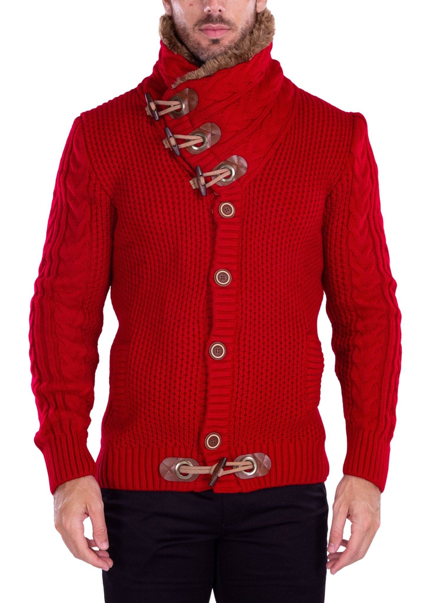 Red Cowl Neck Men's Sweater