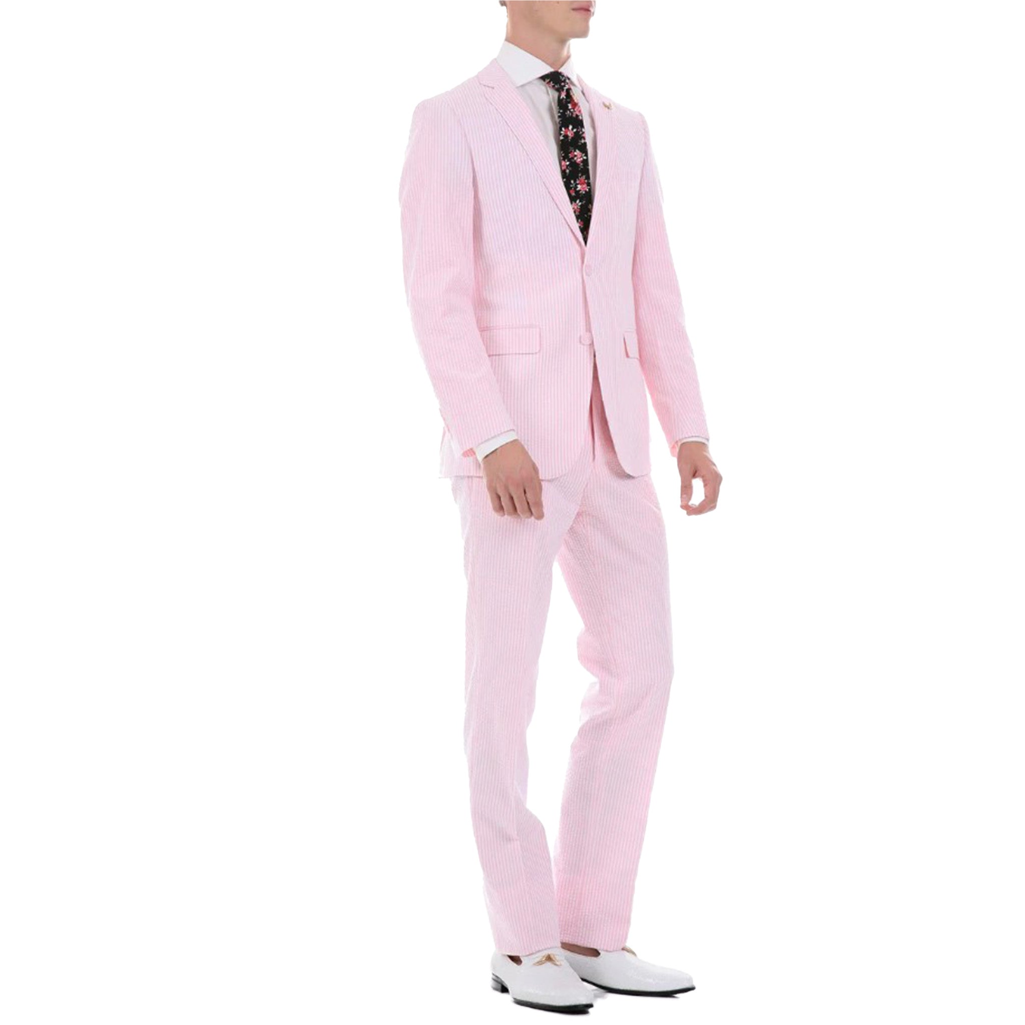 Slim Fit Pink Seersucker Suit