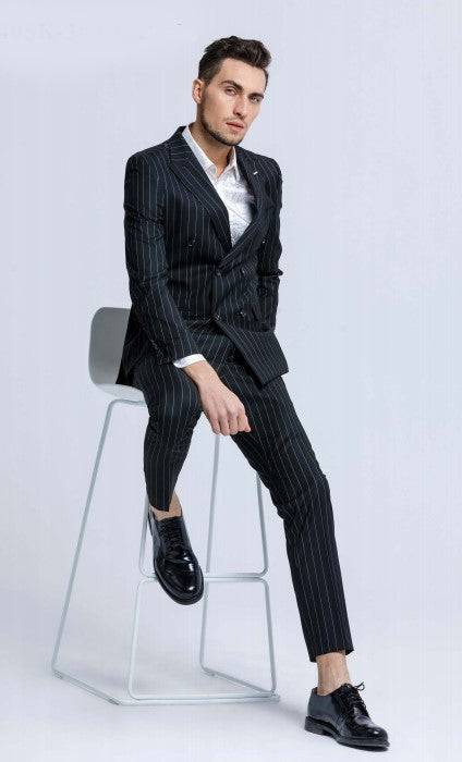 Skinny Fit Black Pinstripe D.B. Suit