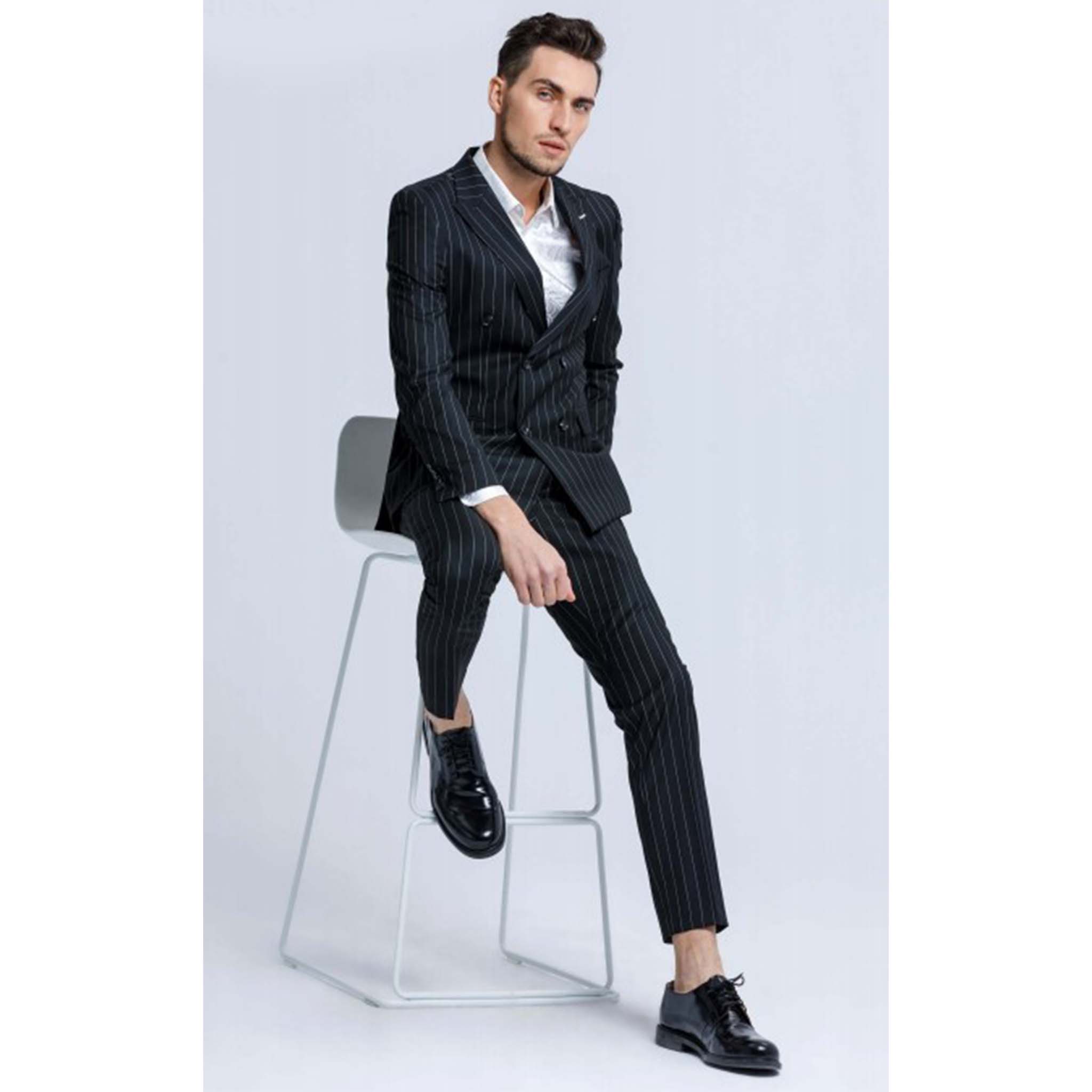 Skinny Fit Black Pinstripe D.B. Suit