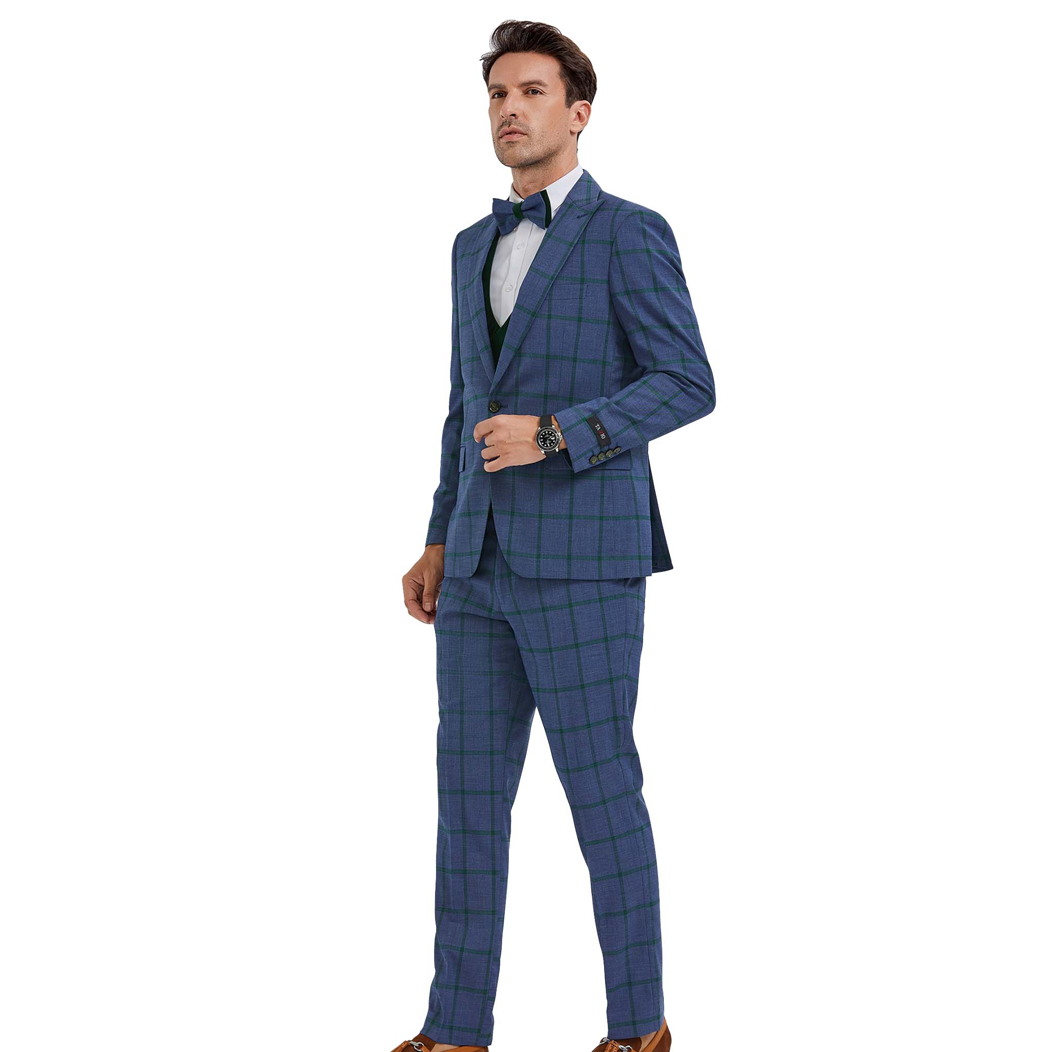 Slim Fit Blue Windowpane 3pc Suit