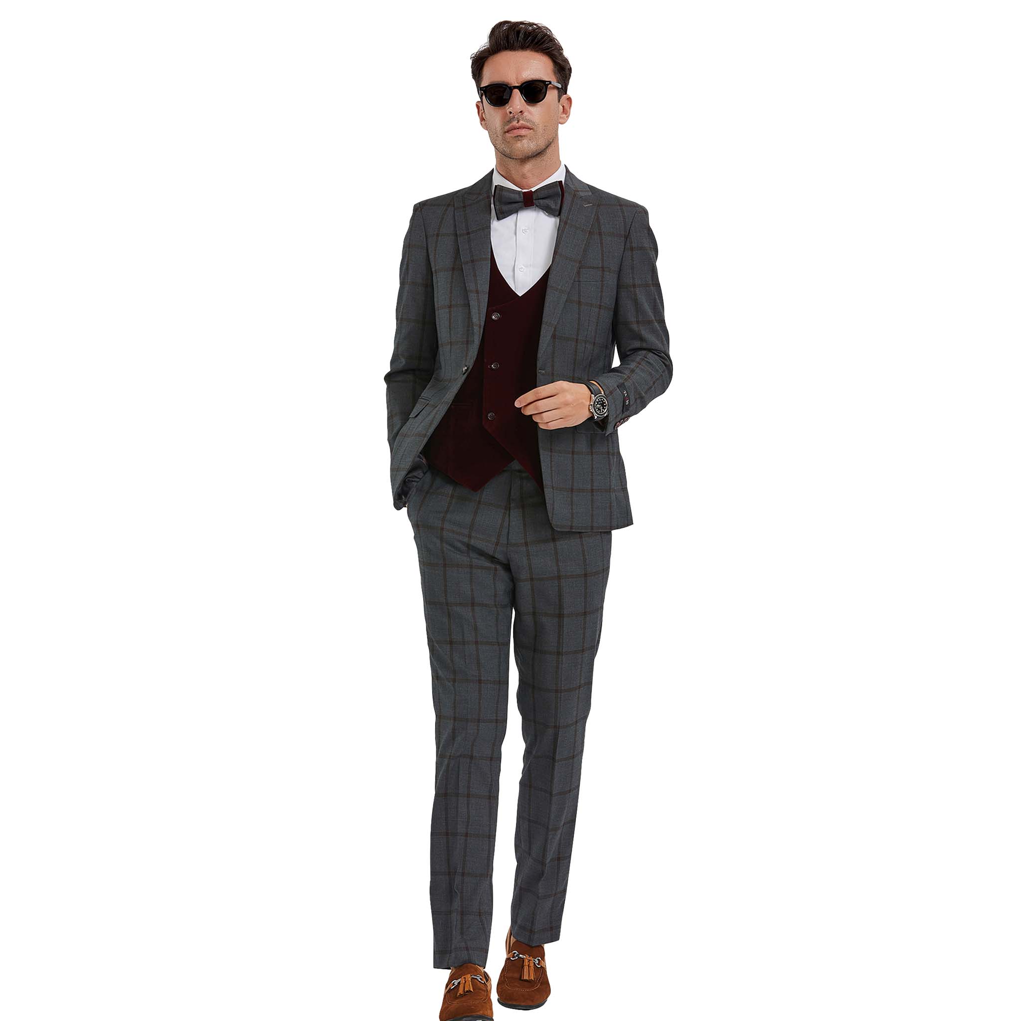 Tazio Grey Windowpane 3-Piece Suit