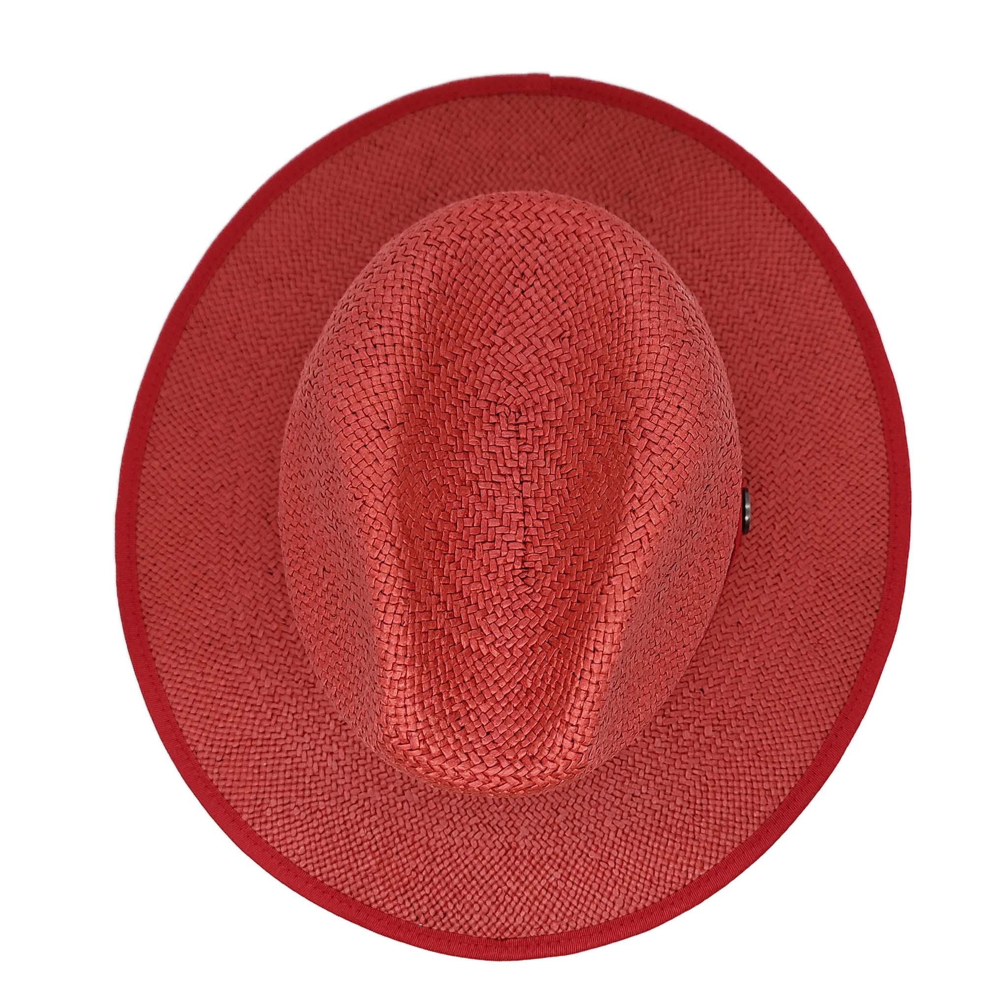 Red Wide-Brim Contrast Bottom Straw Hat - Top View