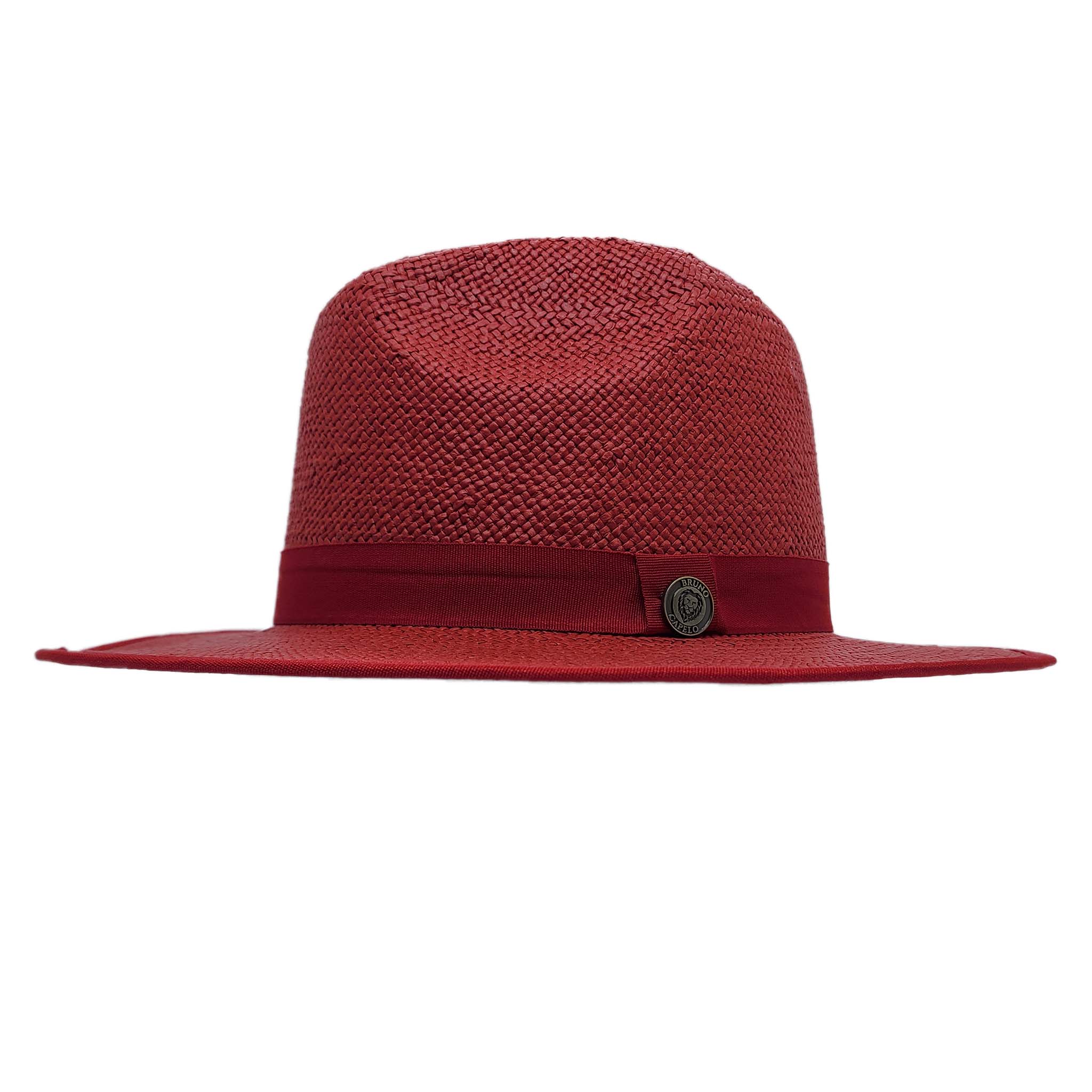 Red Wide-Brim Contrast Bottom Straw Hat - Front View