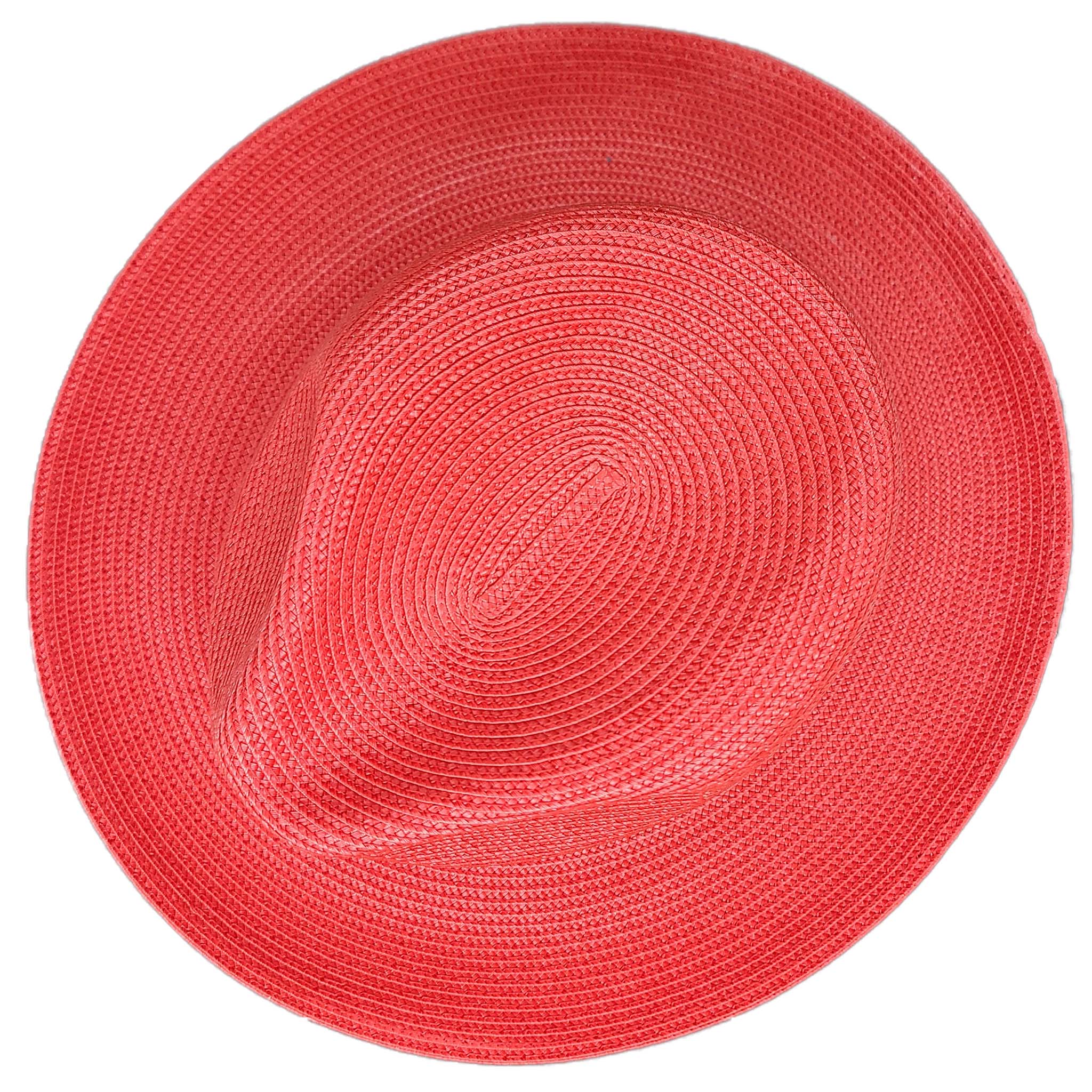 Red Straw Fedora Hat - Top View